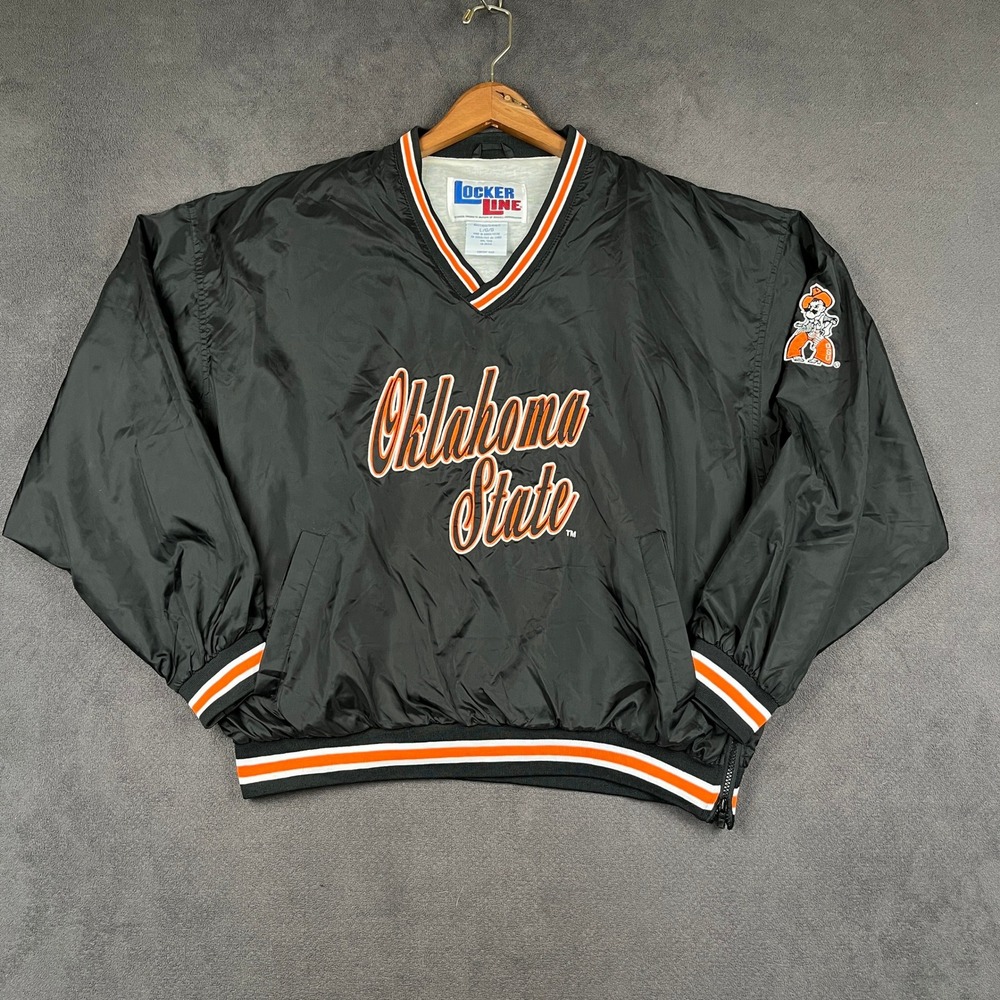 Vintage Oklahoma State Locker Line Windbreaker Mens Large Black OSU Pullover
